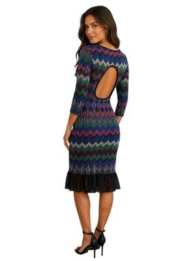 David Tutera Missoni-Style Chevron Knit Dress Keyhole Back